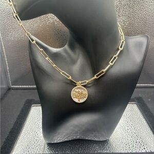 Gold Mother Of Pearl Money Tree Pendant Necklace